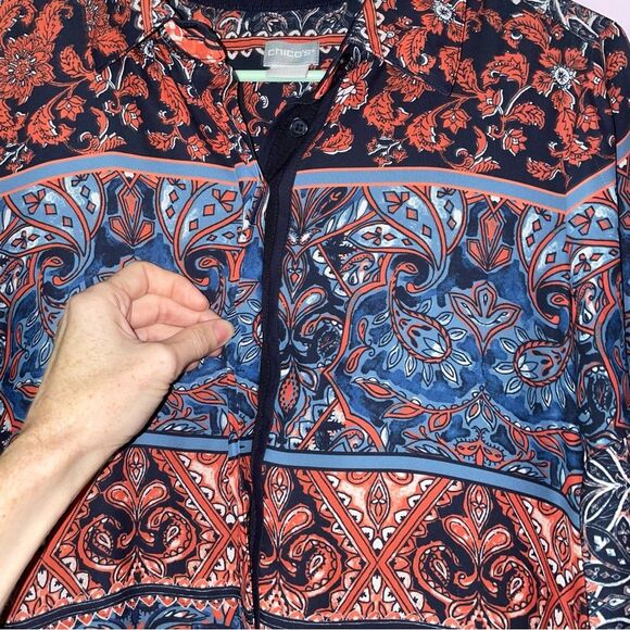 Chico's Midi Shirt Dress Size 10 Blue orange Short Ruffle Sleeve Collar - Picture 5 of 8